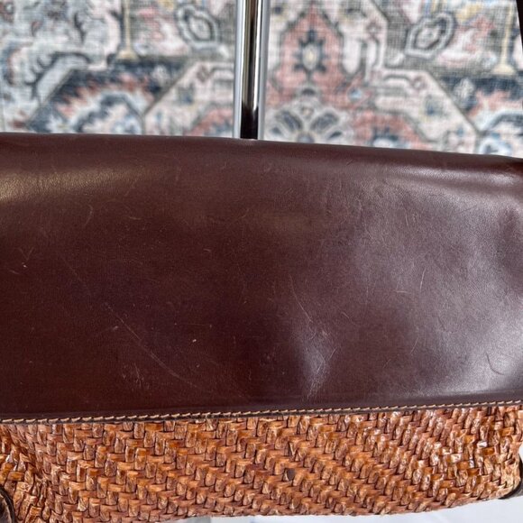 Fossil Brown Leather Woven Shoulder Bag Purse Boho Key Charm 90's Y2K Vintage - Picture 3 of 16